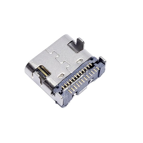 USB 3.1 TYPE-C母座24PIN 板上型 四脚插板 双排贴片 后盖六个孔