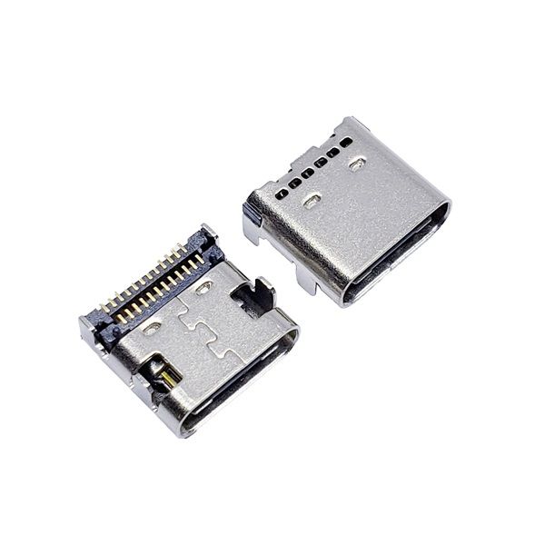 USB 3.1 TYPE-C母座24PIN 板上型 四脚插板 双排贴片 后盖六个孔
