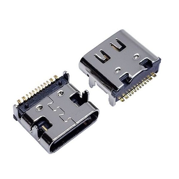 USB 3.1 TYPE-C母座16PIN 板上型 四脚插板 有弹后铆压