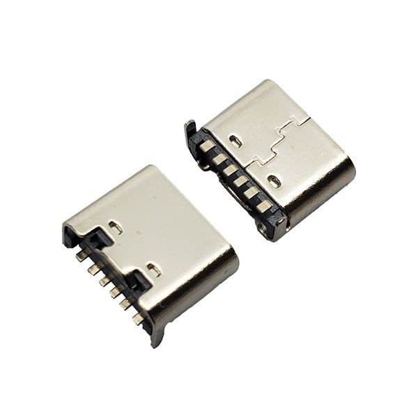 TYPE-C母座6PIN 板上型 后两脚插板 6.5 6.8