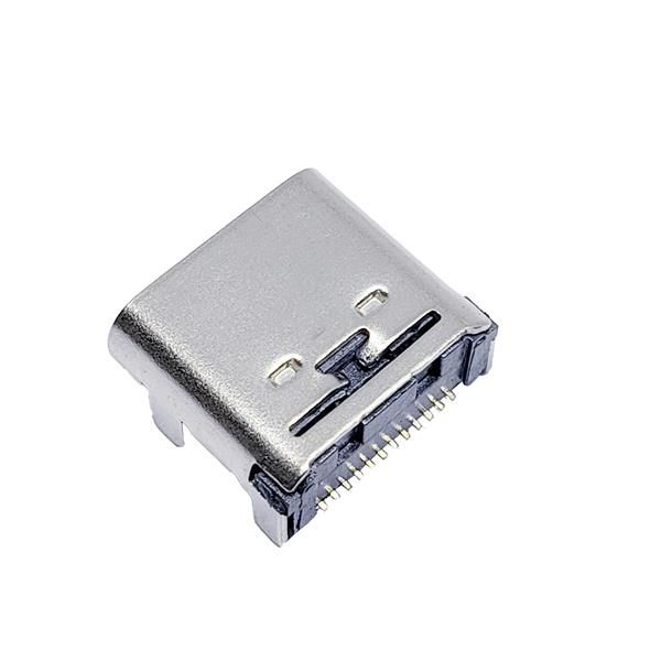 TYPE-C母座24PIN 板上型 四脚插板 双排贴片 后盖一字型
