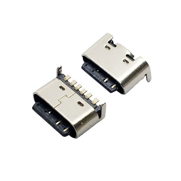 TYPE-C母座6PIN 板上型 后两脚插板 5.0 5.5