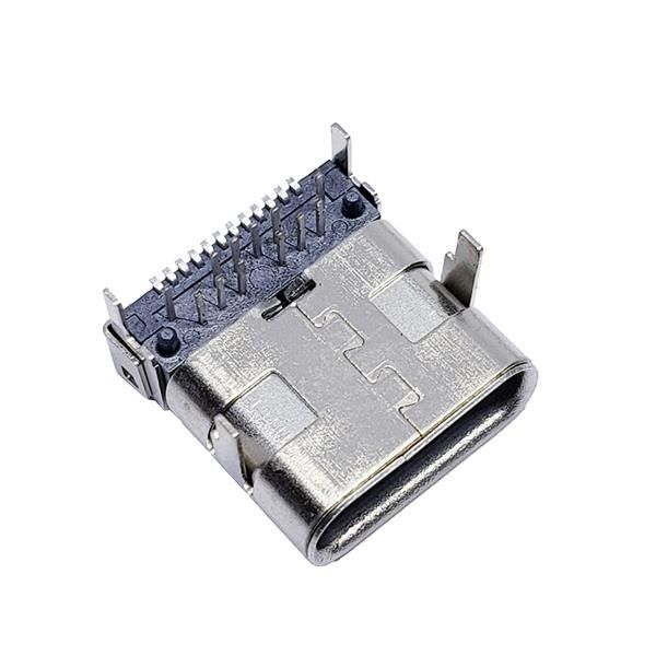 TYPE-C母座24PIN 板上型 四脚插板 前插后贴 双外壳 长10.0