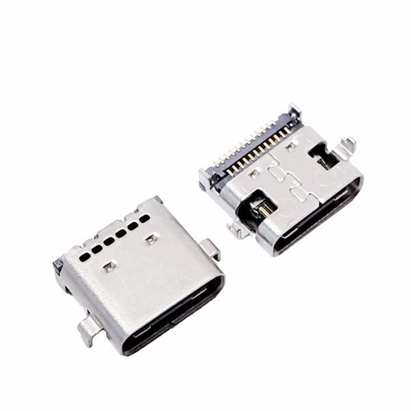 TYPE-C母座24P沉板双排贴片 沉板0.8  后盖六个孔