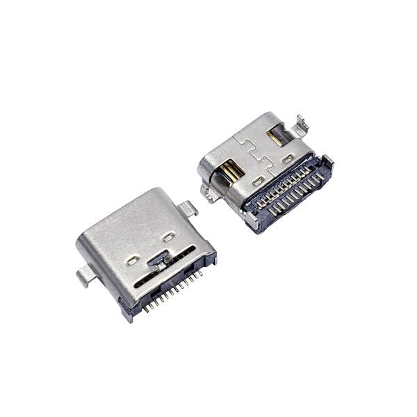 USB 3.1 TYPE-C母座24PIN 双排贴片 沉板0.8  后盖一字型