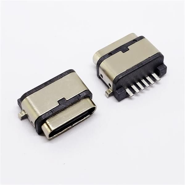 USB 3.1 TYPE-C防水母座 沉板6PIN单排两脚插板